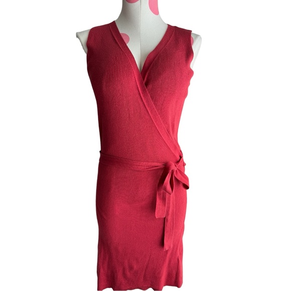 Express Sleeveless Rib Knit Dress Midi Medium Dark Coral Red Orange - Picture 2 of 11